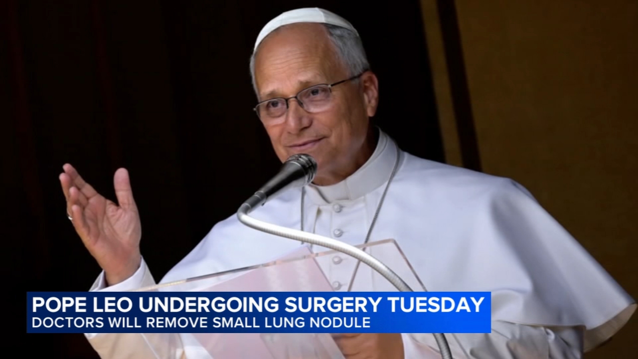 Pope Leo heads to hospital ahead of surgery to remove lung nodule

       — ABC 7 Bay Area, San Rafael Health news